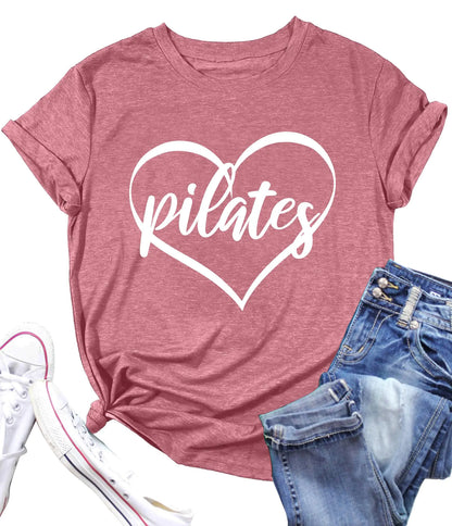 Women's Pilates Yoga Heart Tee - Workout Graphic Shirts