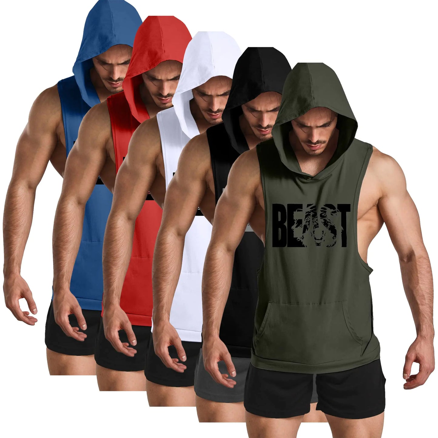 FLEXFIT Men's 5-Pack Muscle Sculpt Tank Tops with Hood in Assorted Colors