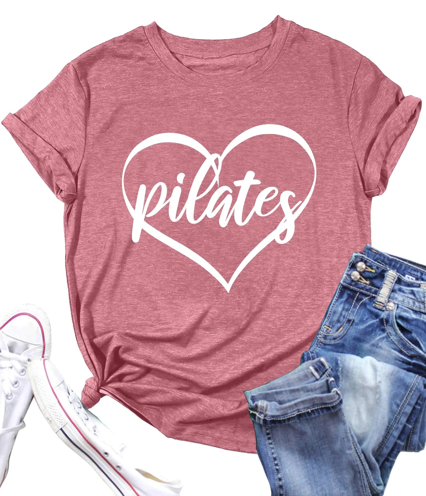 Women's Pilates Yoga Heart Tee - Workout Graphic Shirts