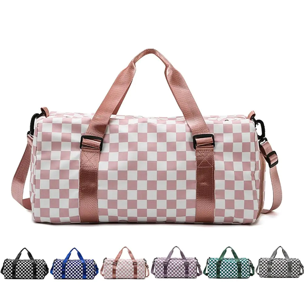 Checkered Sports Duffel with Wet/Dry Separation