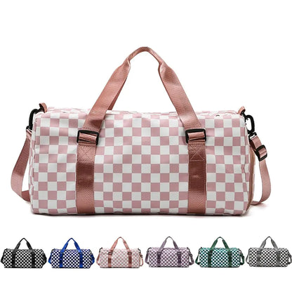 Checkered Sports Duffel with Wet/Dry Separation